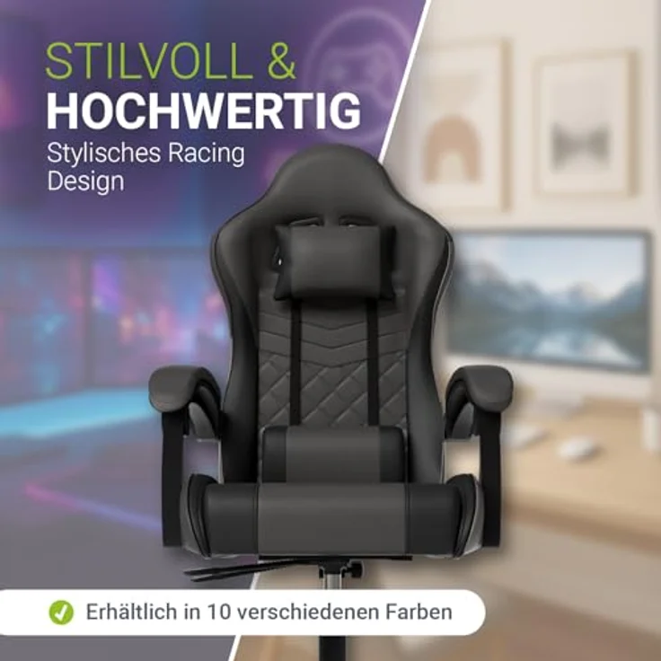Juskys Gamingstuhl HyperSeat, verstellbare Rückenlehne, höhenverstellbarer Drehstuhl, Kunstleder, ergonomisch, für Büro & Gaming Setup – Grau/schwarz – Bild 6