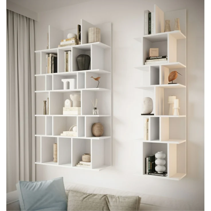 Selsey 'Bemmi' Wand- und Standregal mit asymmetrischen Fächern, Weiß, 180 × 50 cm – Bild 3