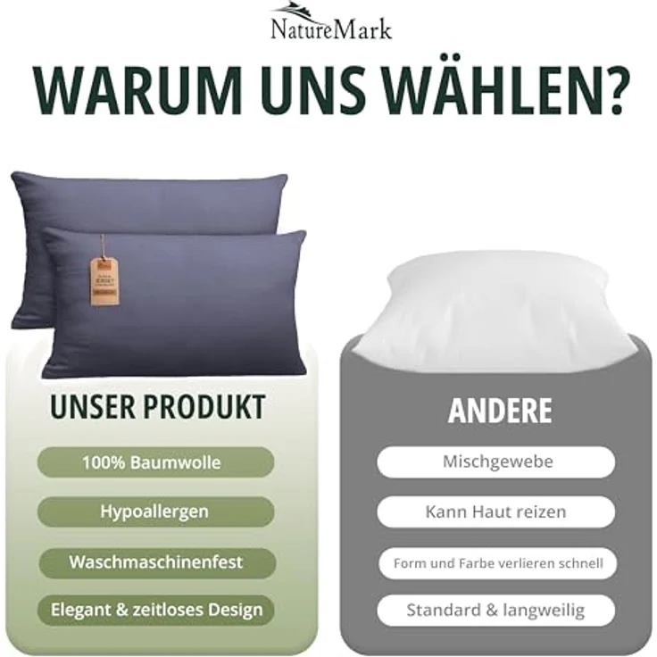 NatureMark 2er Pack Jersey Kissenbezug Kissenhülle Kissenbezüge Seitenschläferkissen Nackenkissen viele Größen und Farben ÖKO-TEX (40x80 cm, Anthrazit grau) – Bild 8