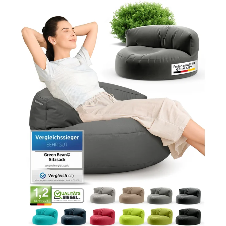 Green Bean® Sitzsack Sofa mit Füllmaterial - Lounge im Sitzsack-Design 90x50cm mit ergonomischer Rückenlehne & waschbarem Bezug - Indoor und Outdoor geeignet in Anthrazit – Bild 9