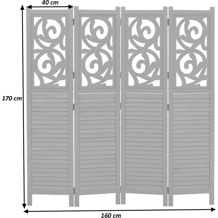 Paravent T568, Raumteiler Trennwand Sichtschutz Raumtrennung, Ornamente klappbar Paulownia Holz 170x160cm ~ weiß – Bild 3