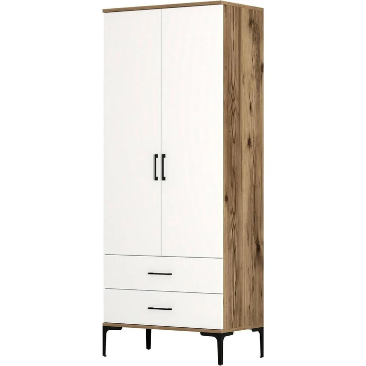 Dmora - Kleiderschrank 2 Türen Naos, Schlafzimmermöbel, Schrank, Garderobe, 80x201h48 cm, Walnuss und Weiß – Bild 7