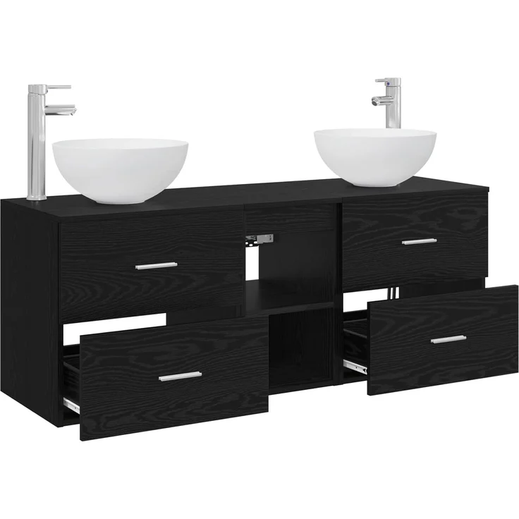 vidaXL Badezimmerschrank-Set 3 stk. Schwarze Eiche 129 x 35 x 80 cm 3405788 – Bild 4
