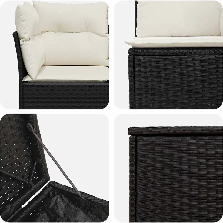 vidaXL Sofa Set 5 stk. Schwarz und Cremeweiß 179 x 179 x 85 cm 3447829 – Bild 6