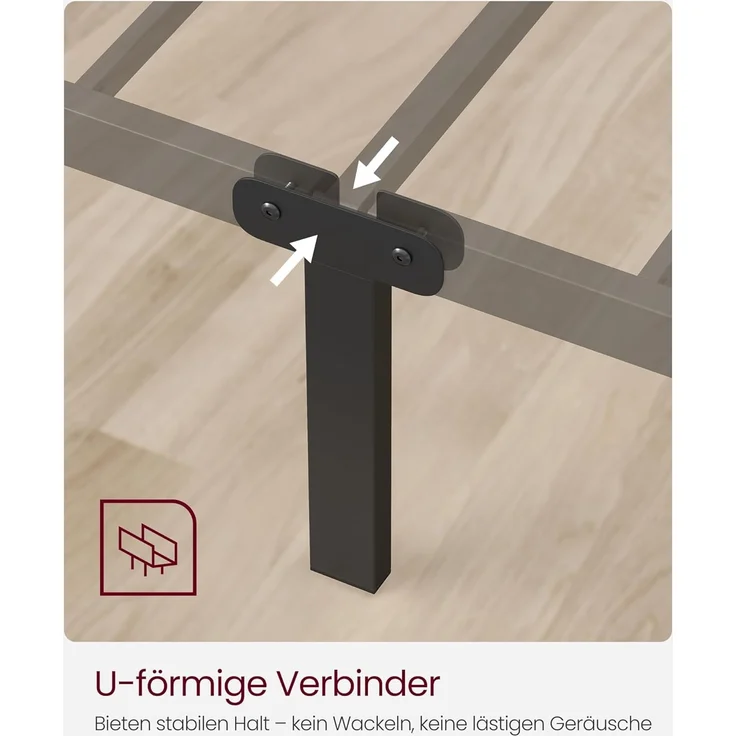 VASAGLE Bett 140 x 200 cm, Gästebett, Doppelbett aus Metall, Bettgestell, Bettrahmen, Metallbett, einfache Montage, tintenschwarz – Bild 3