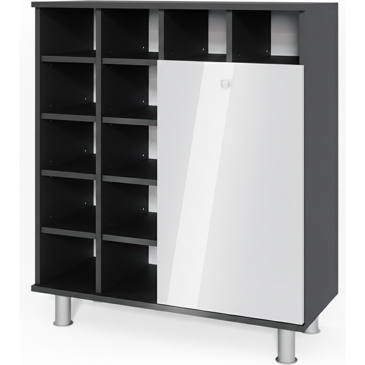 Vicco 'Fynn' Badregal mit Wäschekorb, MDF schwarz / weiß Hochglanz, 78,4 x 34 x 91,6 cm