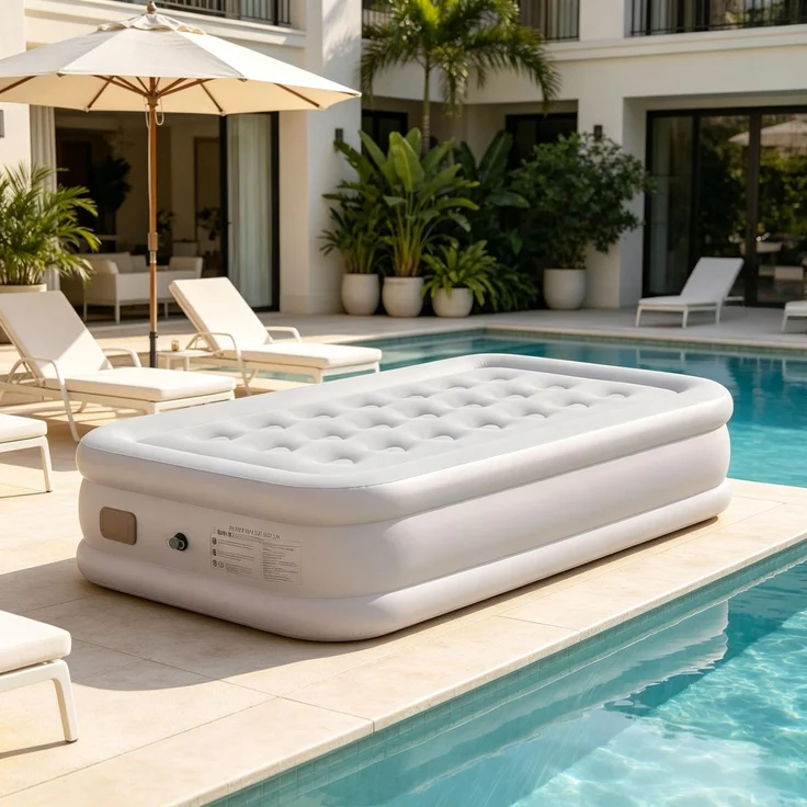 Wohnora-Aufblasbare Matratze mit integrierter elektrischer Pumpe, flächenflockiert, wasserdicht 5000 mm, inkl Transportbeutel,H 39cm x T 190cm x B 97cm,Beige-Braun – Bild 5
