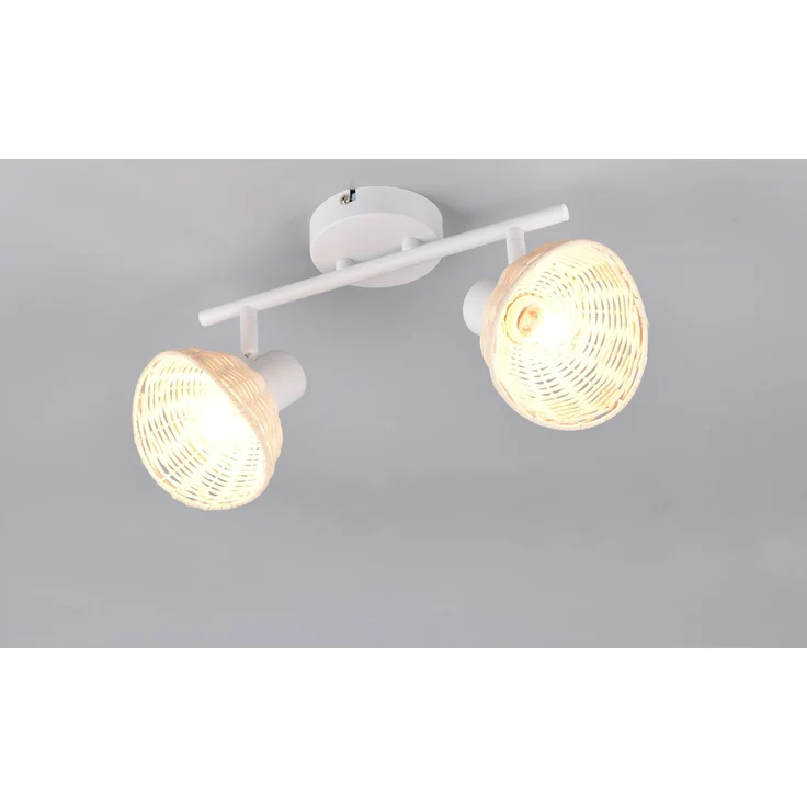 LED Deckenstrahler 2-flammig Weiß, Lampenschirme Rattan, Breite 40cm – Bild 3