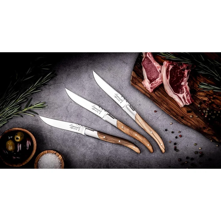 Laguiole Style de Vie Steakmesser LAGUIOLE STEAKMESSER SET "LUXIVIO", Edelstahl, Olivenholz, 6 Messer (6 Stück) – Bild 8