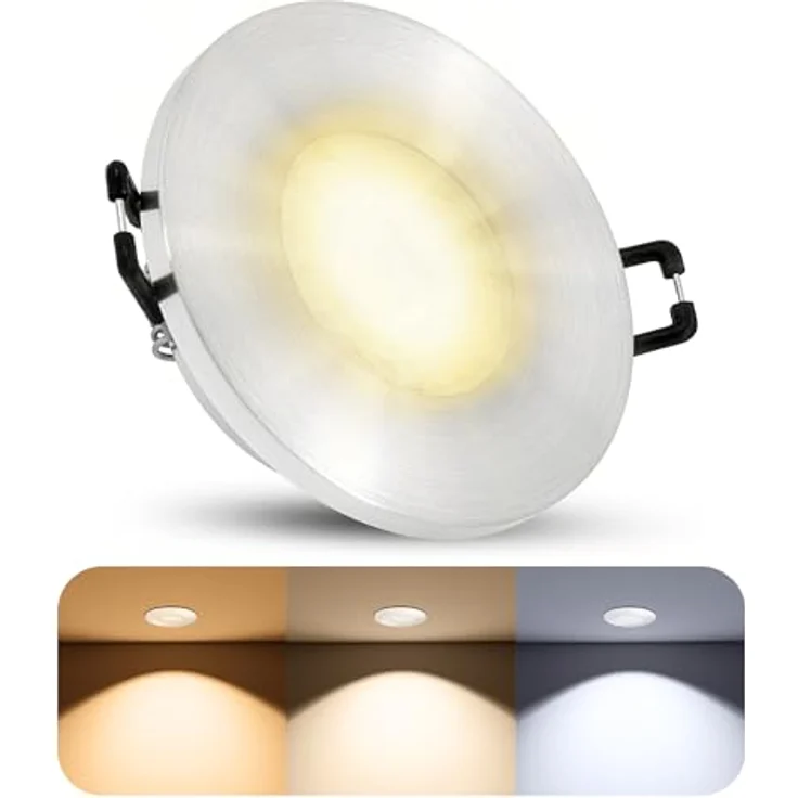 SSC-LUXon BEDA Downlight Spot, flach mit IP65 Schutzart, tauschbarem 4W LED Modul, warmweiß, Alu gebürstet, für Bad und Außenbereich – Bild 1