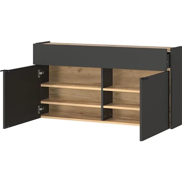XXXL Garderobe GW-Ameca, 2-teilig in Graphit und Navarra-Eiche mit Spiegel, Schuhschrank für bis zu 12 Paar Schuhe, 110x200x22 cm – Bild 7
