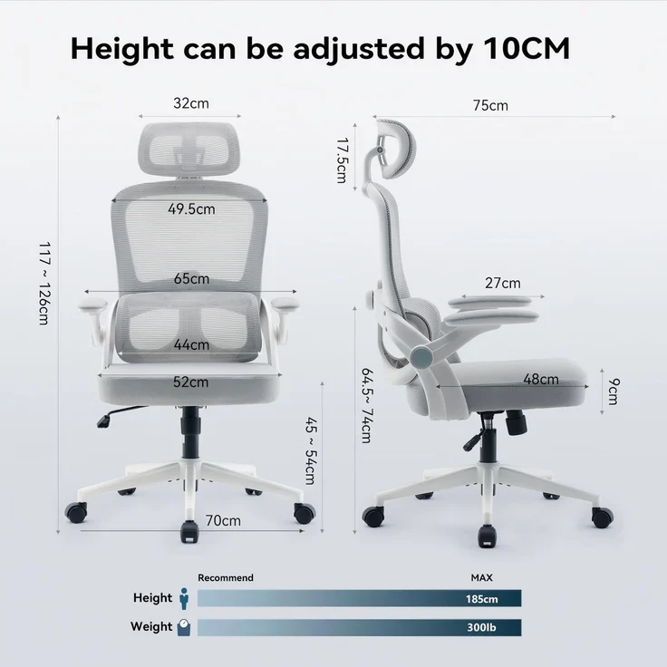 Sihoo Ergonomischer Stuhl 102C, 126 x 75 cm, in Weiß – Bild 8
