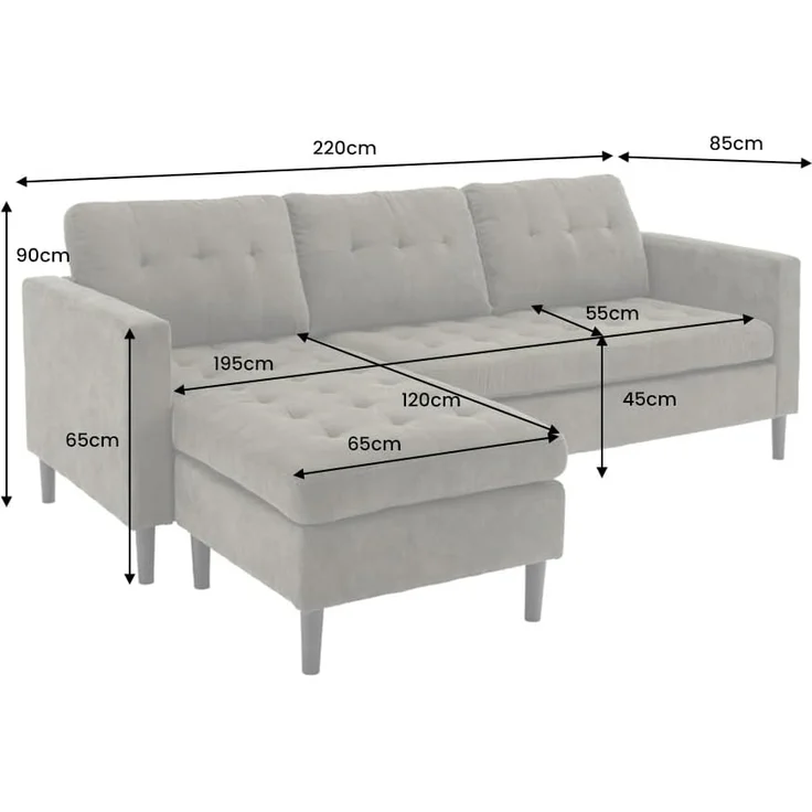 riess-ambiente Ecksofa STOCKHOLM 220cm grün · Couch mit Cordbezug und Federkern, Einzelartikel 1 Teile, 3-Sitzer in L-Form · inkl. Kissen · Ottomane rechts & links · Retro – Bild 3