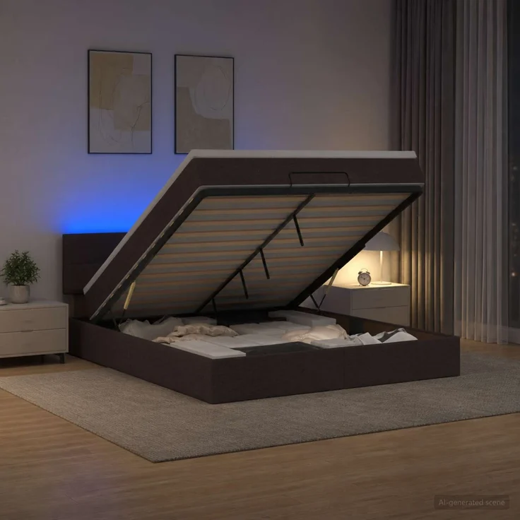 vidaXL Ottoman-Bett mit Matratze und LED Dunkelbraun 140 x 200 cm 3456915 – Bild 4
