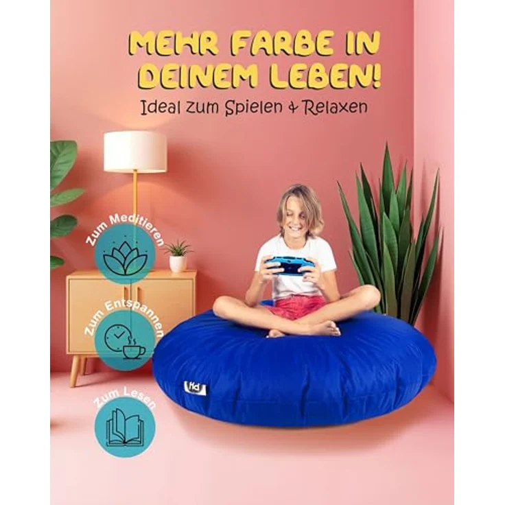 PATCH HOME 2 in 1 Funktion Sitzsack Sessel Bean Bag Sitzsäcke Gaming mit Reißverschluss bereits befüllt - Ø 125cm - Blau – Bild 5