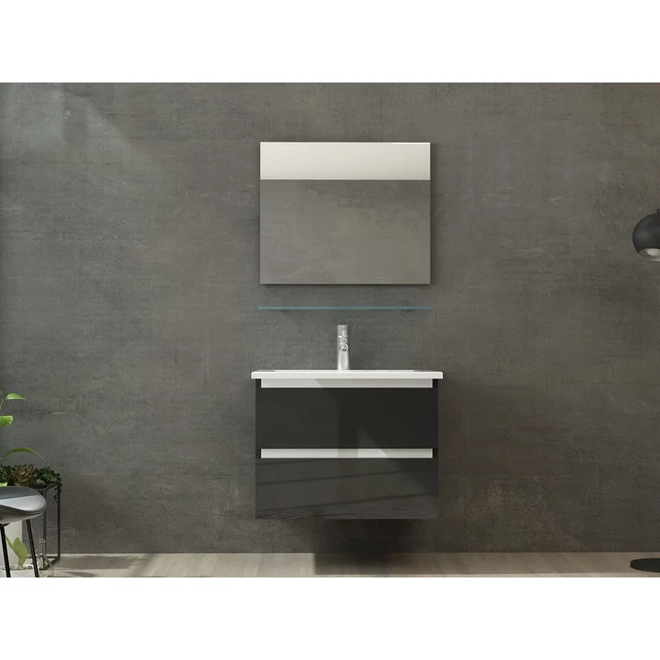 Homeline Badmöbel Set mit Schubladen Glas ablage (Marcel Schwarz, 60 cm ohne Hochschrank) – Bild 2