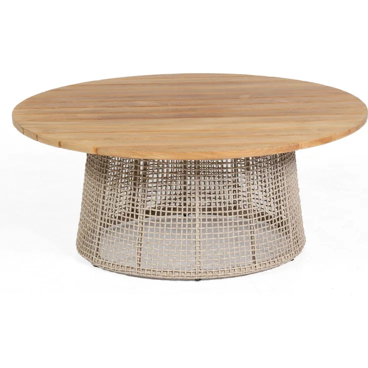 Sonnenpartner Lounge-Tisch Couture Ø 100 cm Teak/Aluminium mit Polyrope white-shell Loungetisch Beis
