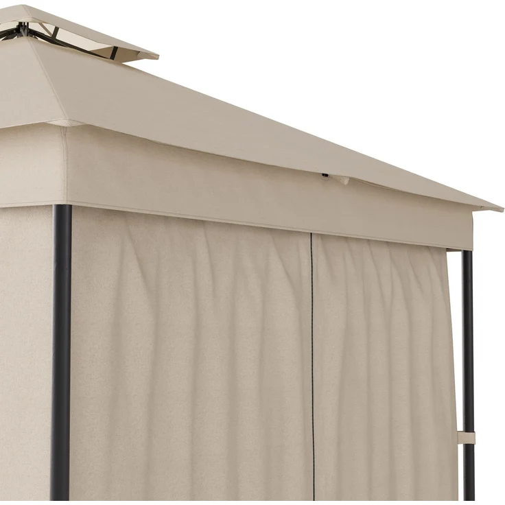 Blumfeldt Mondo Dual Pavillon 3x3 – Doppeldach & Moskitonetze, Wetterfester Metallrahmen, Vorhänge Für Privatsphäre, Gartenpavillon, Leicht Zu Montieren, Beige – Bild 12