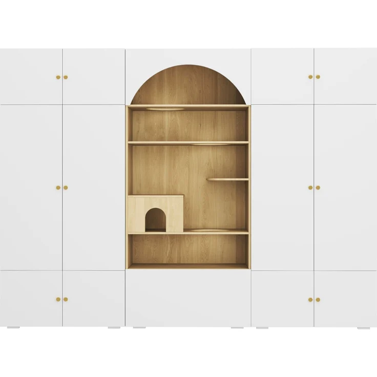 CHICFURN Kleiderschrank 270x200x50 cm mit Kleiderstange und Katzenkletterwand – Weiß/Holzoptik – Bild 8