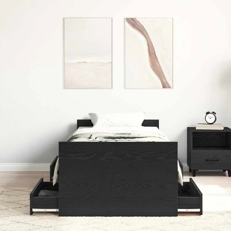 vidaXL Bettrahmen Schwarz Eichen-Optik 193 x 78 x 50 cm Holzwerkstoff 3329308 – Bild 3