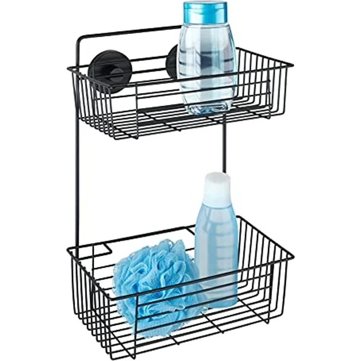 WENKO Duschregal Vacuum-Loc® Wandregal 2 Etagen Bari Schwarz, 2 Etagen – Bild 1