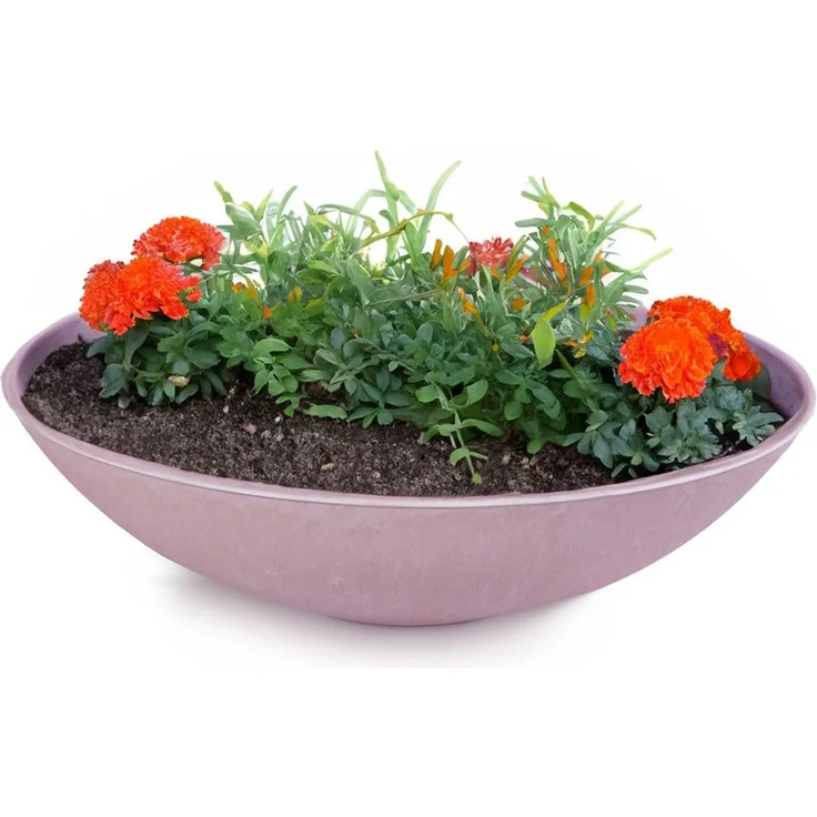 matches21 HOME & HOBBY Blumentopf Flache Pflanzschale für draussen Dekoschale rund altrosa 45 cm (1 St), Blumen-Schale als wetterfeste Friedhof-Schale Grab-Schmuck Grabschale – Bild 1