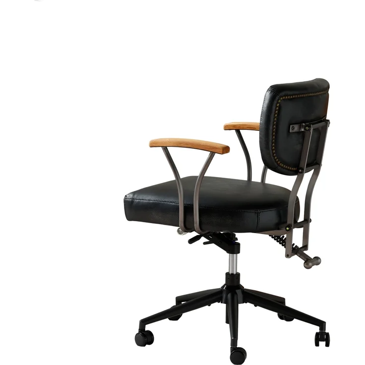 Bürostuhl aus Echtleder in Schwarz, ergonomisch, drehbar, höhenverstellbar, mit Rollen und Stahlrahmen, 1er-Set,H 82 x T 63 x B 51 cm – Bild 8