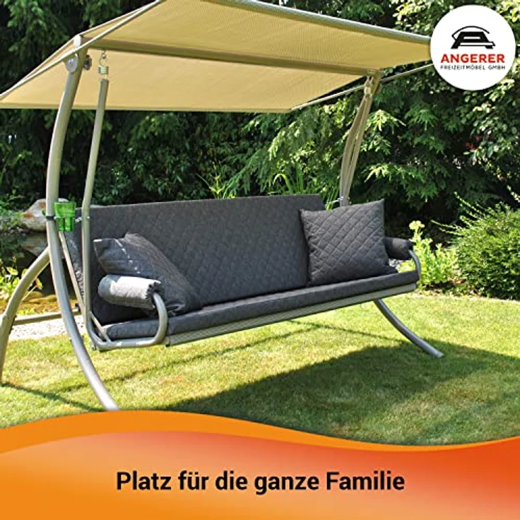 Angerer Freizeitmöbel Hollywoodschaukel 'Elegance Joy', 3-Sitzer grau mit Bettfunktion, waschbaren Bezügen und wetterfestem Sonnendach, Made in Germany, 210 x 145 x 160 cm – Bild 5