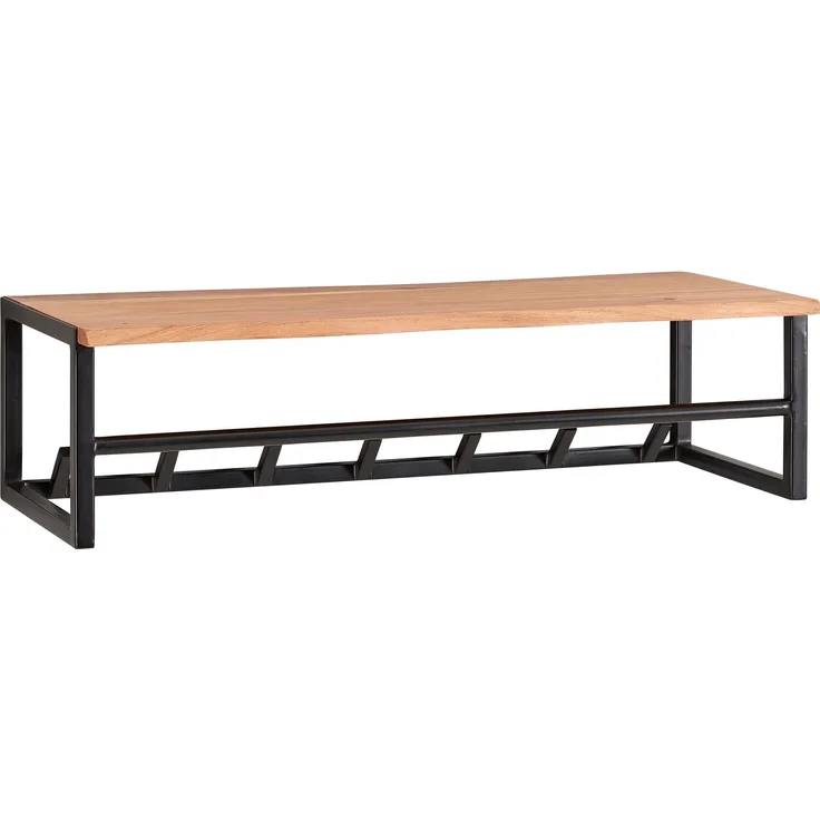 Wohnling Design Wandgarderobe Akazie Massivholz / Metall 80 x 22 x 33 cm | Hakenleiste mit Ablage und Kleiderstange