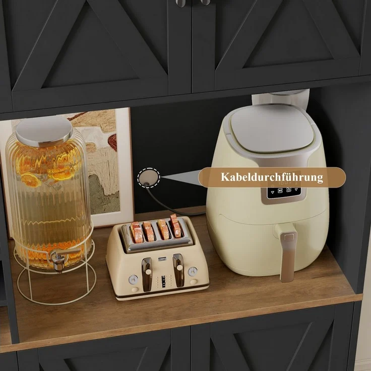 HOMECHO Küchenbuffet Küchenschrank mit Arbeitsplatte Buffetschrank mit 6 Türen Flaschenhalter und Glashalter 180 x 106 x 37 cm – Bild 2