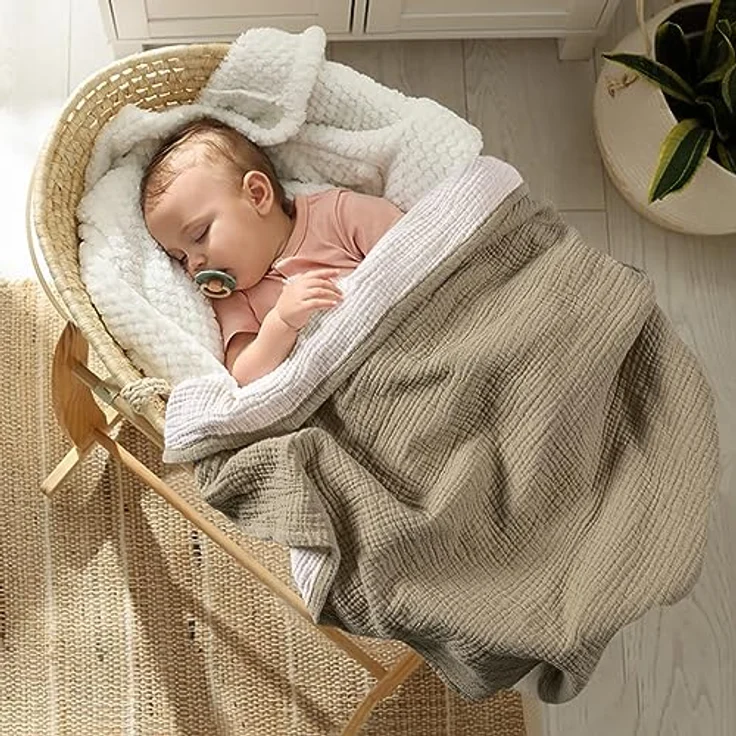 Lulu moon Musselin-Babydecke – Baumwoll-Steppdecke für Kleinkinder – wendbare Kinderbettdecke für Babys, Jungen und Mädchen, 120x120 cm (Olive) – Bild 10