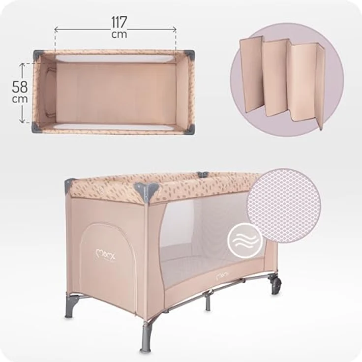 Momi BELOVE Reisebett für Kinder bis 15 kg Körpergewicht, B65 x L125 x H78 cm (faltbar 21 x 23 x 80 cm), Kinderreisebett mit Matratze, 2 Rädern, Transporttasche – Bild 5