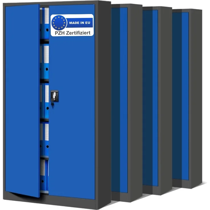 MegaDeal 4x Aktenschrank abschließbar KADO - 5 Ebenen verstellbar, Flügeltüren | Metallschrank Werkstatt Mehrzweckschrank Büroschrank aus Stahl Werkzeugschrank, 185x90x40cm Anthrazit-Blau