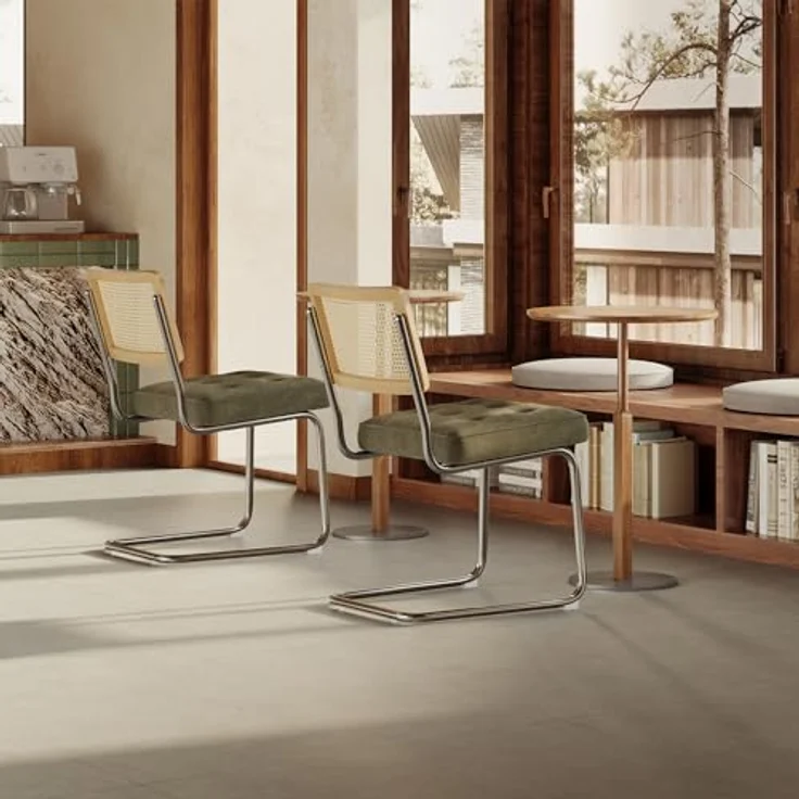 COLAMY Rattan Esstischstühle 4er Set, Samtbezug mit Metallgestell, Grün – Bild 7