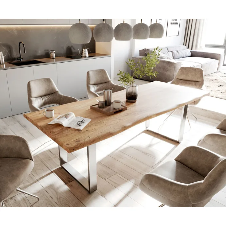 Esstisch Edge 240x100cm Akazie Natur Edelstahl schmal Live-Edge