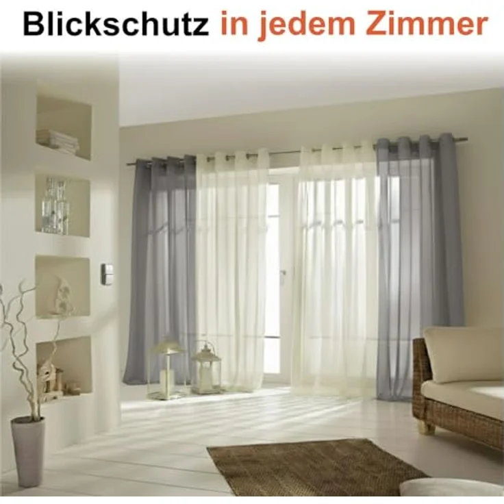 2er Set Ösenvorhang Voile 245 cm dunkelgrau transparent - Farbe: Dunkelgrau – Bild 3