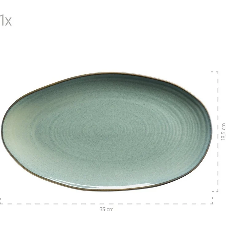 Set aus 3 Servierplatten, Servierteller in 3 Größen im unregelmäßig geformten Vintage Look; Türkis / Grün – Bild 3