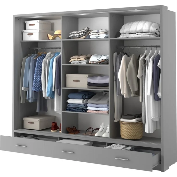 Compleo Kleiderschrank ARTI 01 mit 3 Schubladen, mit Spiegel, 3-türig Schwebetürenschrank – Bild 2