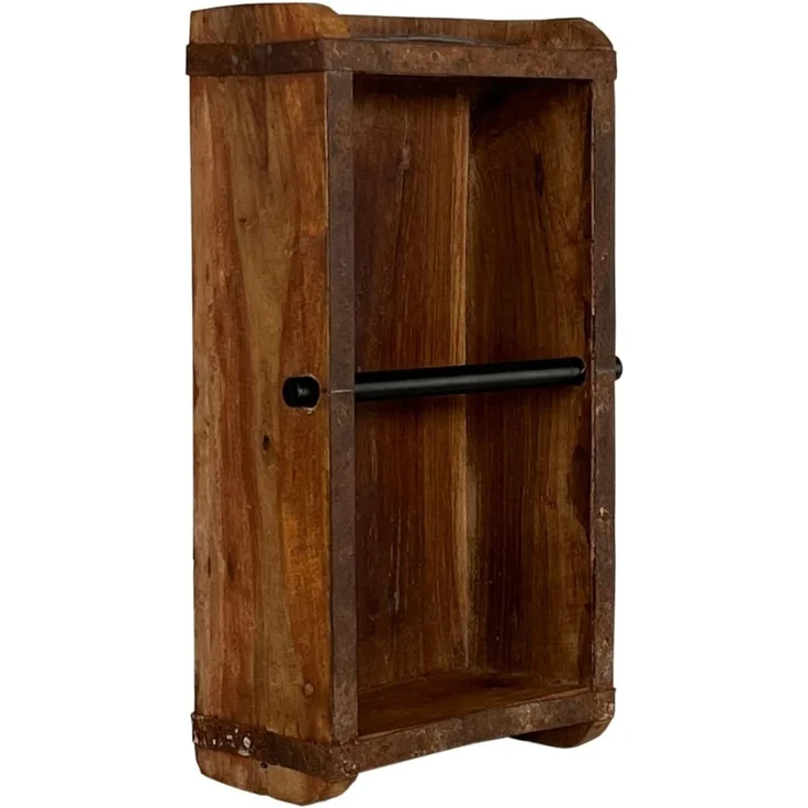 Ziegelform Rollenhalter Toilettenpapierhalter Holz Woodkings 15x33x10 cm WC-Rollenhalter Klopapierhalter Gäste-WC Badaccessoire rustikal Badezimmer-Deko – Bild 2