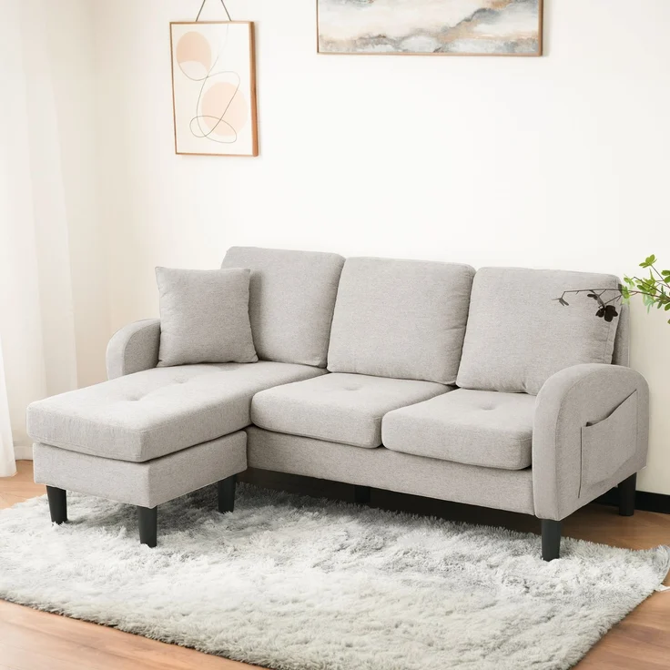 EINHOM L-förmiges Ecksofa mit Chaiselongue – 3-Sitzer Sofa, 166 x 118 x 77 cm, Atmungsaktiver Baumwoll-Leinenstoff, Kunststoffbeine, Modulares Design, Ideal für Wohnzimmer, Apartments und Büros – Bild 3