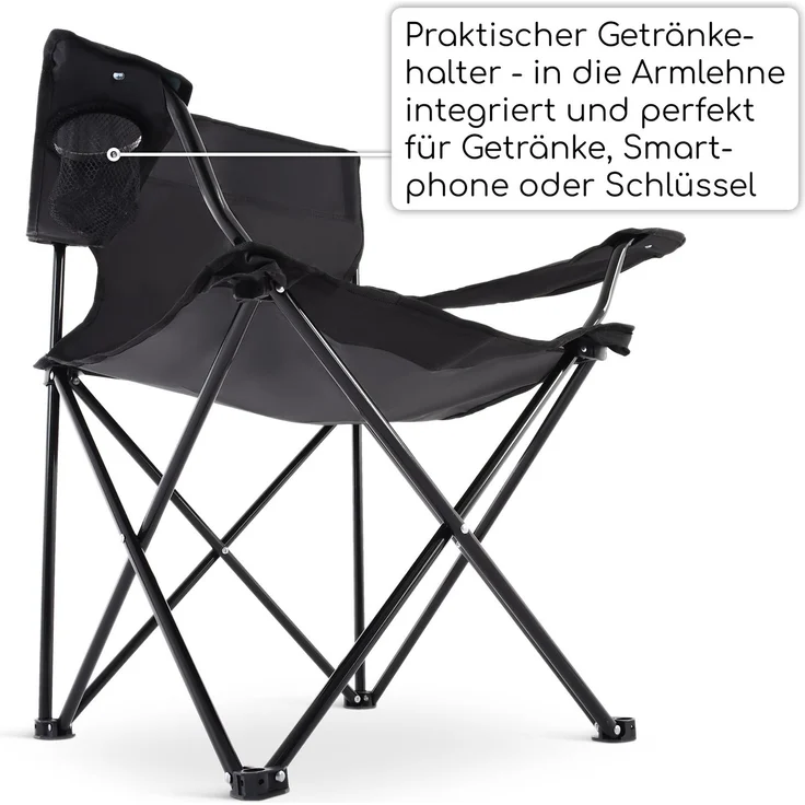 Raburg Campingstuhl Angelstuhl, praktischer Faltstuhl mit Armlehnen, Joe, Schwarz (Set, 1 St), mit praktischem Getränkehalter und Tragetasche – Bild 8