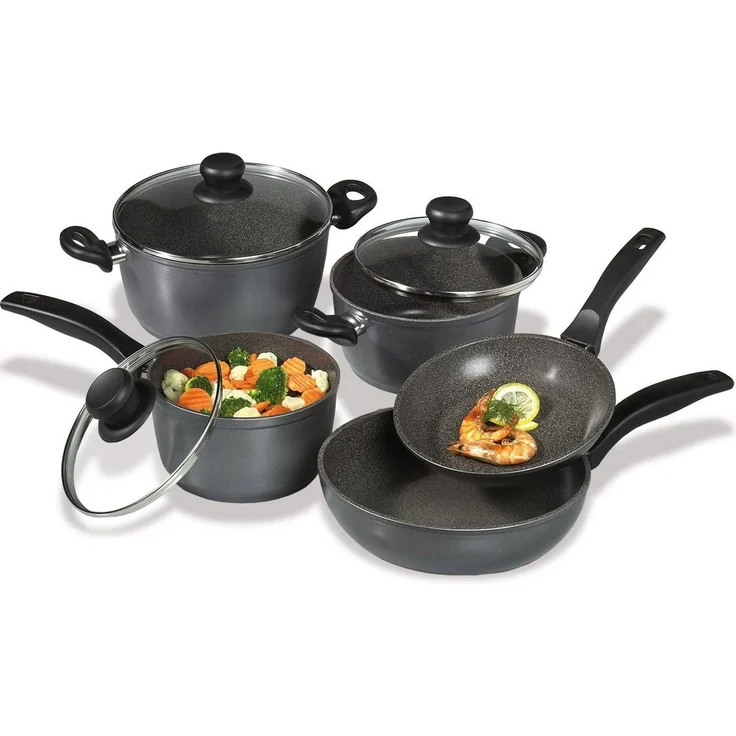 STONELINE Kochbesteck-Set (Kochgeschirr-Set, 8-tlg, Kochgeschirr-Set, 2x Kochtopf, 1x Stielkasserolle, 2x Bratpfanne), mit echten Steinpartikeln, induktionsgeeignet, Designed in Germany – Bild 3