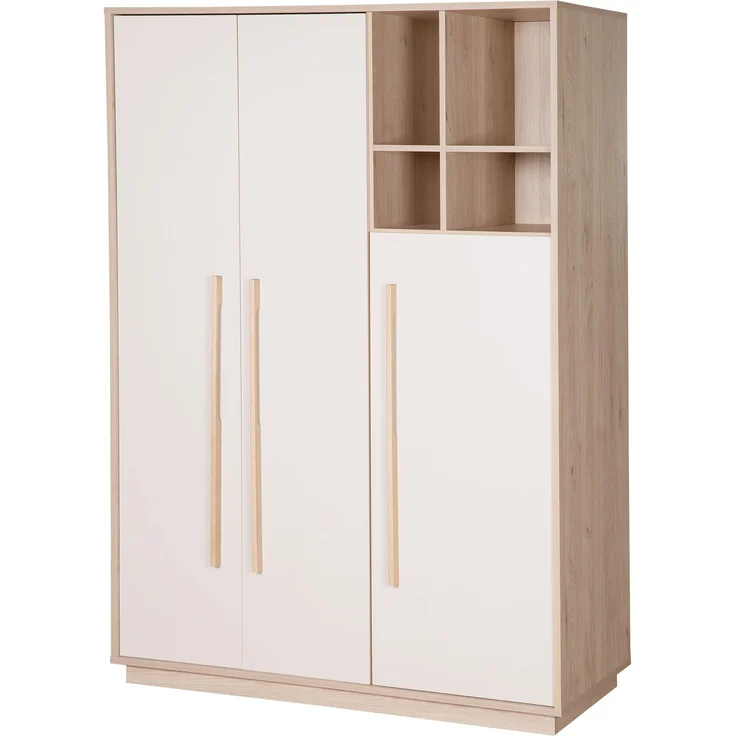 roba Kinderkleiderschrank Elva 3-türig mit offenen Fächern - Babyzimmer Schrank mit 2 Kleiderstangen & Einlegeböden - Schrank mit Soft-Close-Türen - Cashmere / Virginia Chestnut – Bild 1