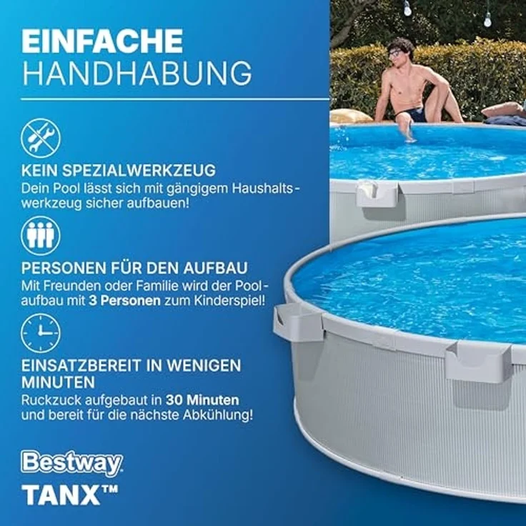Bestway® Tanx™ Stahlwandpool-Set mit Filterpumpe Ø 305 x 61 cm Grau rund – Bild 5