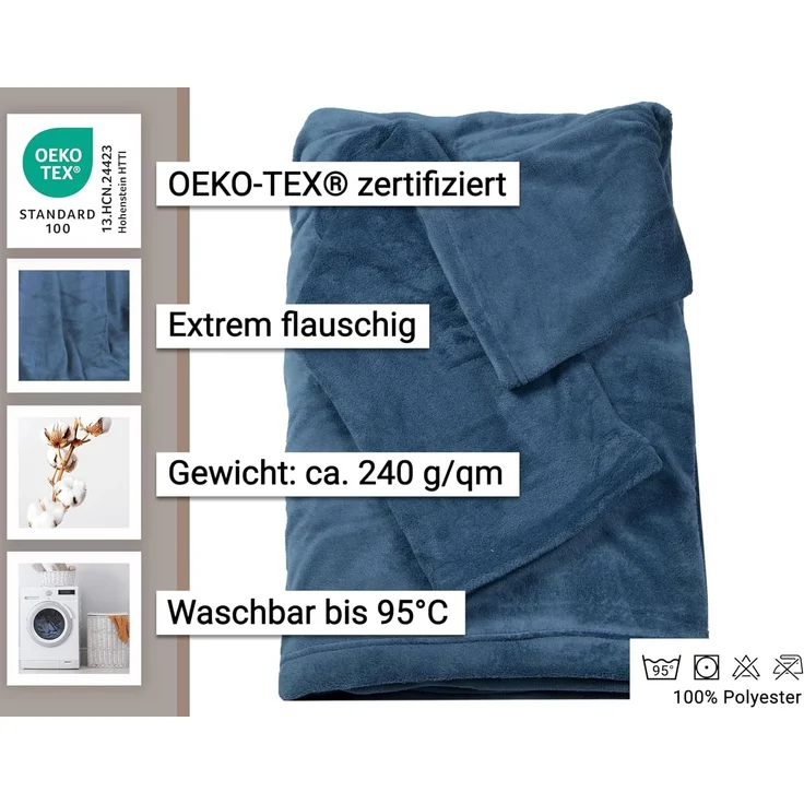 ZOLLNER Kuscheldecke mit Ärmeln, 170x200 cm, blau (dunkelblau) – Bild 2