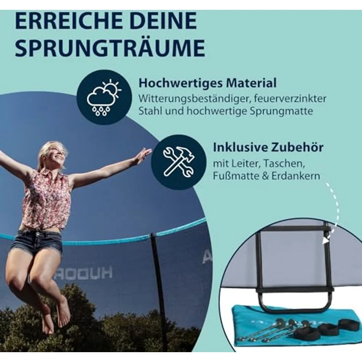 Hudora Fantastic Complete Trampolin 300 V mit Netz & Leiter, blau, 340 x 340 x 252 cm – Bild 5