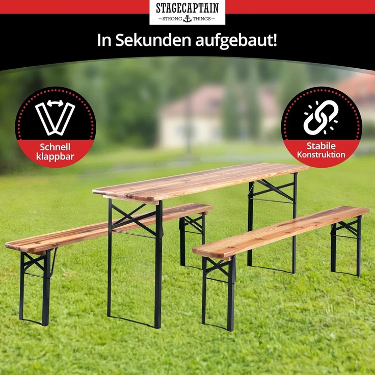 Stagecaptain Bierzeltgarnitur BB-170 NT Hirschgarten Bierzeltgarnitur 170 cm 2x Set, (6-tlg), Bayerisch Sitzen zum Spartarif – Bild 6