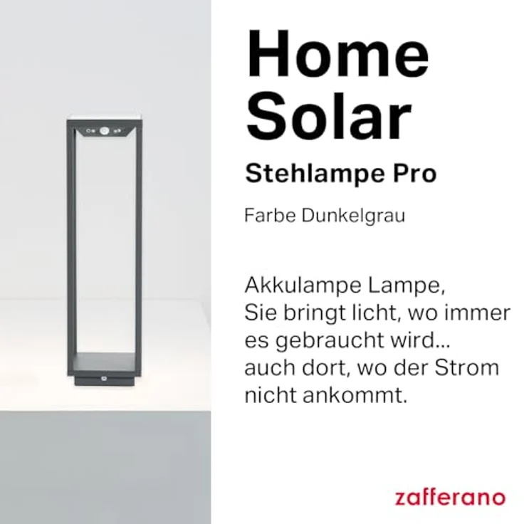 Zafferano, Home Solar Lampe, Kabellose Stehleuchte mit Solarpanel und Bewegungssensor, für den Außenbereich Geeignet, Dimmer, 3000 K, Höhe 50 cm, Farbe Dunkelgrau – Bild 3