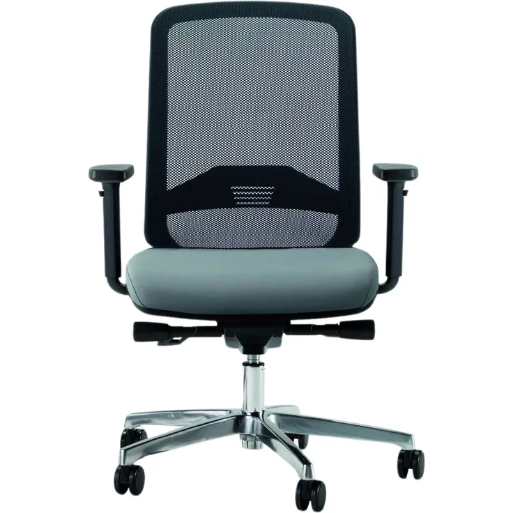 Bisley Bali Bürostuhl ergonomisch, Stoff & Netzbezug in schwarz/grau - Ergonomischer Drehstuhl mit Aluminium Fußkreuz, Stuhl mit Armlehne, Bürodrehstuhl mit Synchronmechanik, BALIAL-RT0015-NE0625