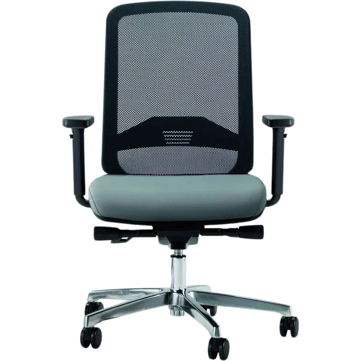 Bisley Bali Bürostuhl ergonomisch, Stoff & Netzbezug in schwarz/grau - Ergonomischer Drehstuhl mit Aluminium Fußkreuz, Stuhl mit Armlehne, Bürodrehstuhl mit Synchronmechanik, BALIAL-RT0015-NE0625
